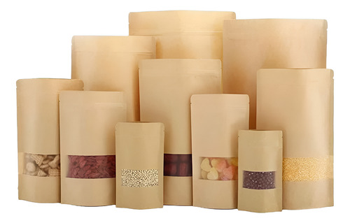 50un Saco Zip Lock Kraft Stand Up Pouch 9x14 Fosco C/ Visor