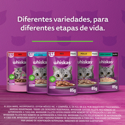 Pack X24 Alimento Gato Whiskas Fillets Parrillada Mixta