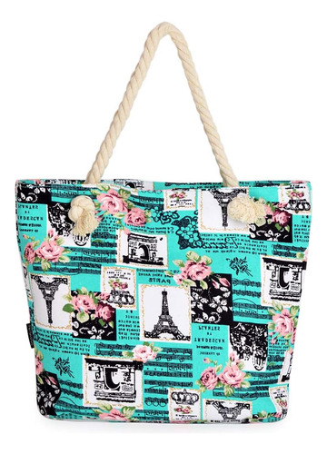 Tote De Lona Con Estampado Floral De Notas Musicales De La T