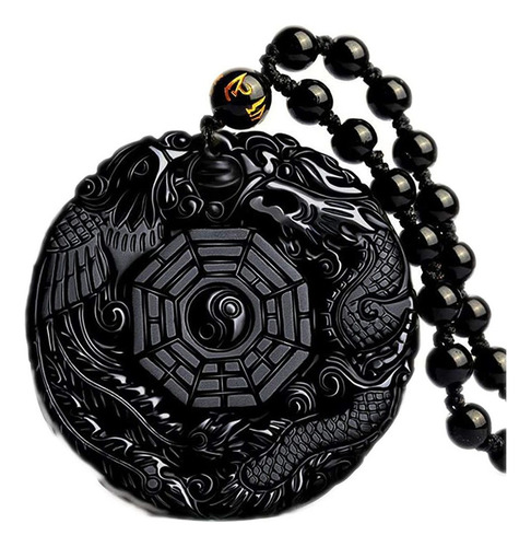 L Collar Curativo De Dragón Fénix De Obsidiana Negra Natural