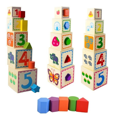 Torre Cubos Encaje Madera Juguete Educativo Cajas Apiladas 