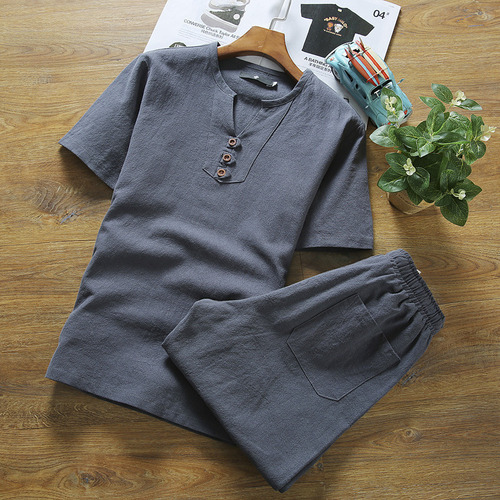 Conjunto De Polera Holgada De Algodón Y Lino Para Hombre
