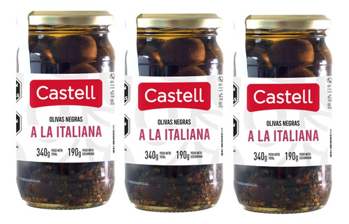 Aceitunas Negras A La Italiana Condimentadas Castell 3x190g