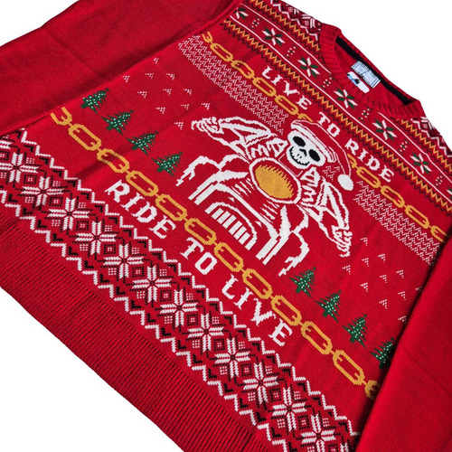 Sueter Ugly Tejido Navidad Unisex Santa Craneo Biker Moto