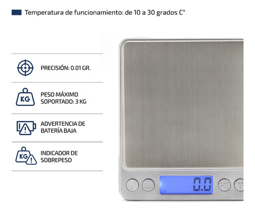 Imagen 5 de 8 de Balanza De Alta Precision Digital Cocina 0.1 Gr A 3000 Grs Color Plateado