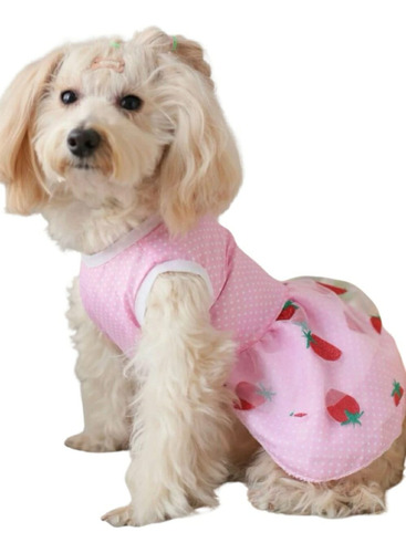 Vestido Para Mascotas - Estampado Fresitas Rosa - Mediano