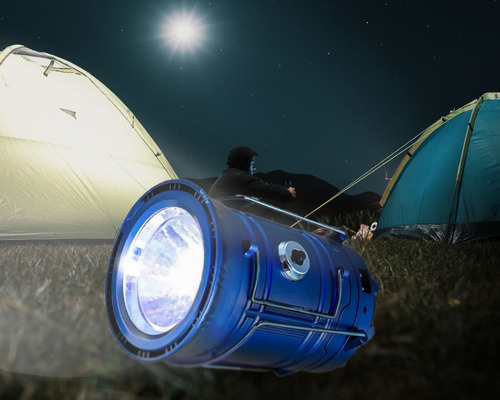 Lampara Linterna Para Camping Solar Recargable Multiple Color Azul