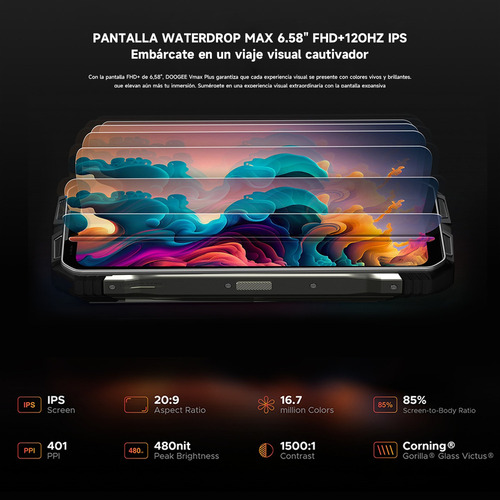 Doogee V Max Plus 16gb 512gb Negro Dual Sim 5g Smartphone Robusto 22000mah 200mp Camera 120hz Dimensity 7050 Android 14