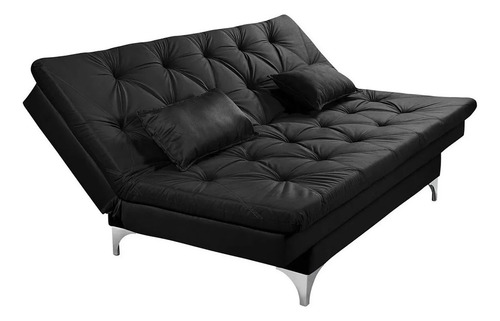 Sofá Cama 3 Lugares Multiuso Sued Premium Sala Quarto Confor Cor Preto Desenho Do Tecido Liso