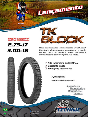 Neumático Trans. Tk Block con cámara 3.00-18 Shineray/Jet/CBX150/200