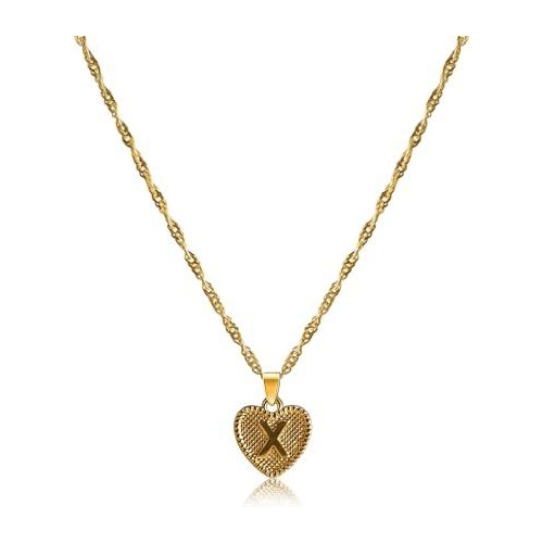 Collar De Corazón Con Letra X Para Mujer En Oro De 18k