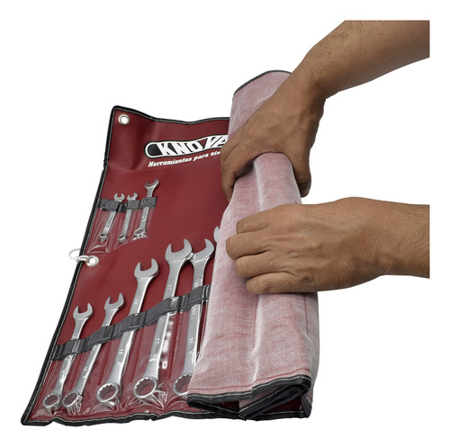 Juego de 16 llaves milimétricas mm combinadas Española- Estriada de acero con estuche de vinil portátil de uso profesional Modelo KN 3200-16M KNOVA