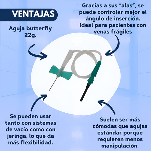 Aguja Butterfly Mariposa Pericraneal Tubo Vacio Prp 22g X 10