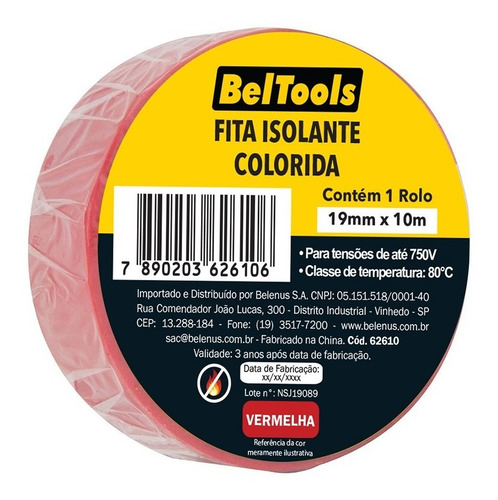 Fita Isolante Colorida Vermelha 19 X 10m Anti-chama Beltools