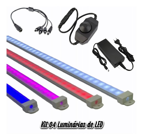 Kit 04 Iluminação 150cm P/ Aquário Plantado Fonte + Dimmer