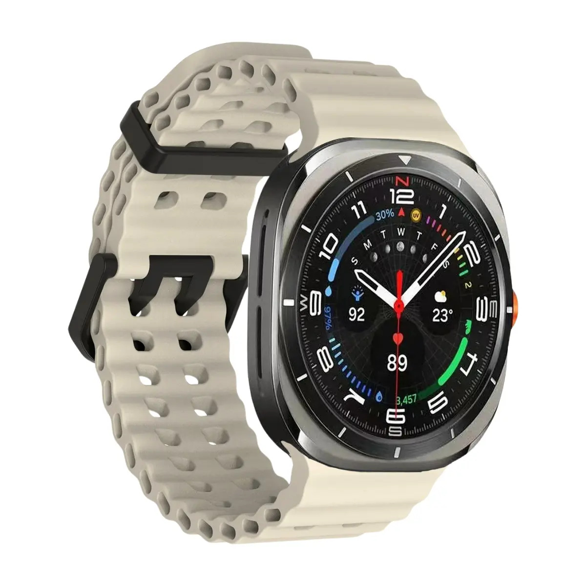 Pulseira Fecho Silicone Respirável Sport Compatível Com Galaxy Watch 7 Ultra 47mm Cor Off White