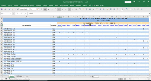 Plantilla Excel P/inventario Fisico De Media Tensión. Cfe