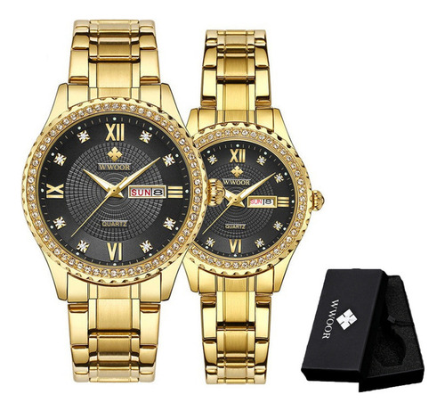 Relojes Luminosos De Cuarzo Para Parejas Wwoor, 2 Piezas Color Del Fondo Dorado/negro