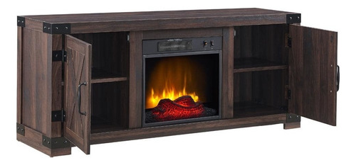 Mueble Para Tv Centro De Media Con Chimenea Electrica Color Marrón
