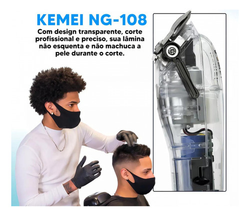 Maquina De Cabelo Kemei Bivolt 2200mah Sem Fio Unica