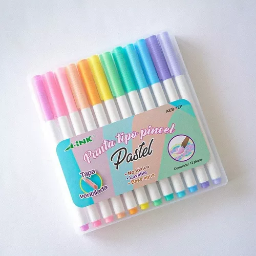 Aink 12 plumones punta pincel, pastel – Pink Stationery