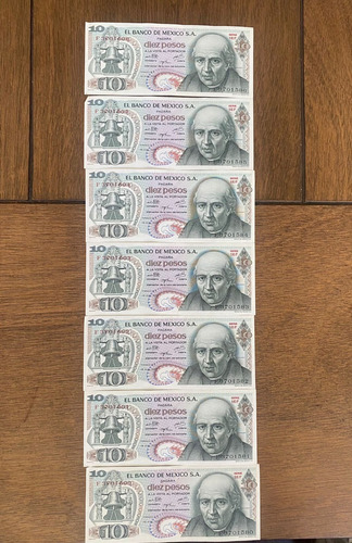 Billetes De 10 Pesos Mexicanos 1970 Serie 1ef F3701580 Al 86