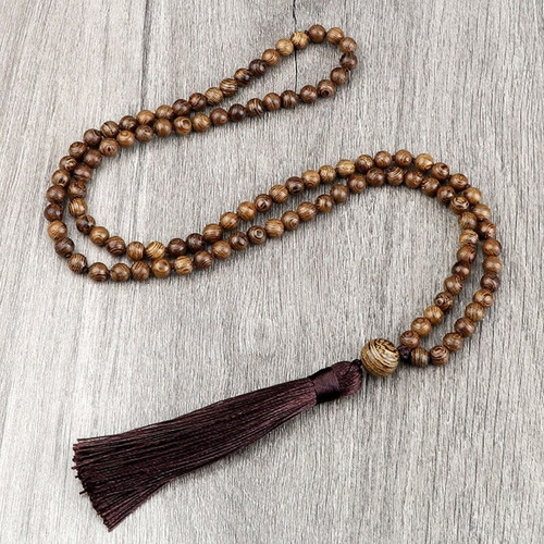 Collar Japa Mala Budista 108 Cuentas Madera Reiki Pulsera V2