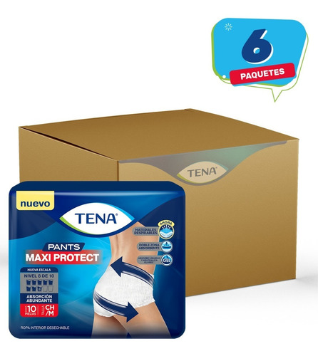 Caja De 6 Tena Pants Maxi Protect Ch/m 10 Piezas