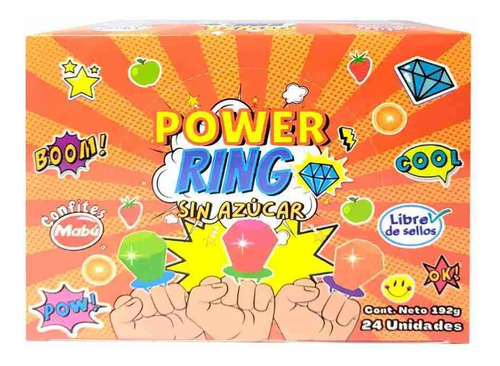 24 Anillos De Dulces De Caramelo Power Ring Marca Mabu