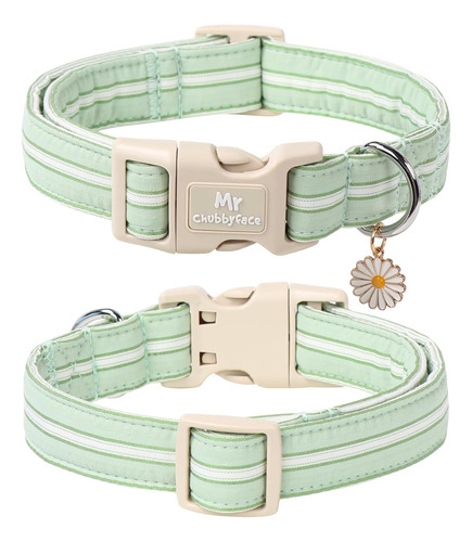 Collar De Algodón Verde Ajustable Para Perros