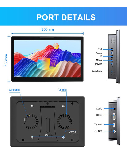 Howens 8 Portable Monitor Touch Heen Para Ra Pi Fhd 60hz 128