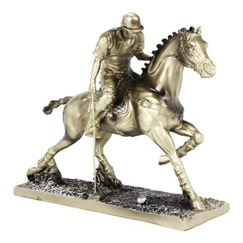 Imagem 1 de 6 de Estátua / Estatueta Cavalo Jogador Polo - Cor Bronze #bu187