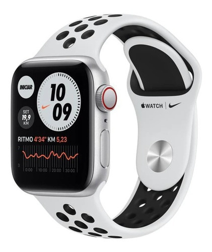 Apple Watch Nike SE (GPS + Cellular, 40mm) - Pulseira esportiva Nike Cinza/Preto