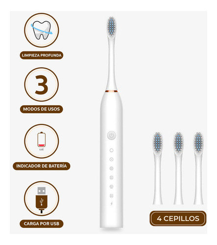 Cepillo De Dientes Eléctrico Belfia B10 Con 4 Picos, 6 Modos De Uso Usb