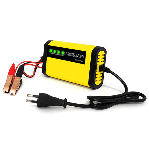 Carregador Bateria Smart Charger 2ah 12v - Bivolt 110~220V Automático Visor Completo cor amarelo