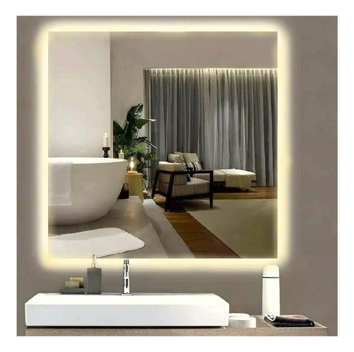 Espelho Lapidado Bisotê Iluminado Com Led Quente - 90x90cm