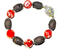 Comprar Pulsera Piedra Agata De Fuego Natural Y Piedra Volcanica Bar