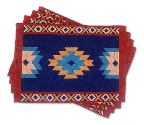 Mantel Individual Tribal Color Azul Real Juego 4 Tejido 13 X