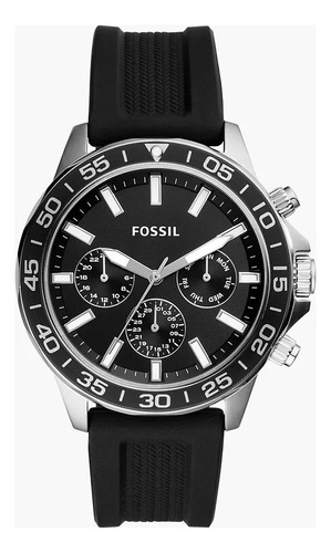 Reloj Para Caballero Fossil Bq2494 Caucho Correa Negro Bisel Negro Fondo Negro