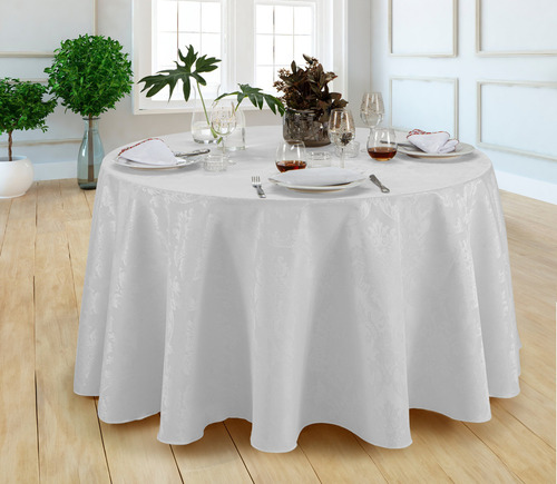 5 Toalhas De Mesa Jacquard Redonda Gigante Eventos 2,80m Ø Cor Branca