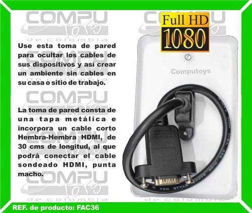Faceplate Hdmi Metálico Cola 30 Cms Ref Fac36 Computoys Sas