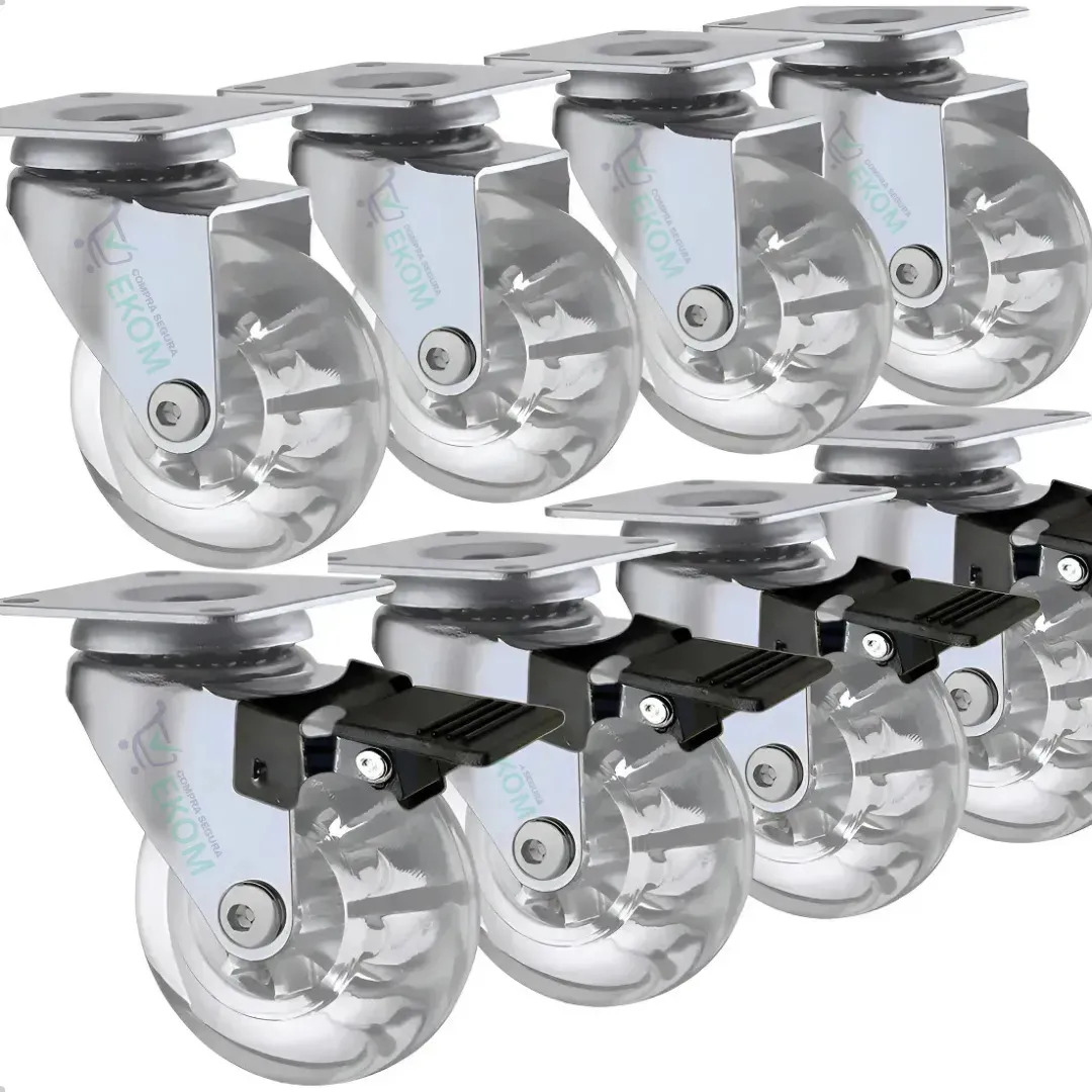 Kit 8 Rodinhas Para Moveis Rodízio Roda 50mm Silicone Reforçada Giratória Com Trava 2 Polegadas Com Placa E Freio Gel - Compra Segura Ekom