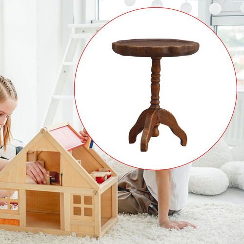 Mesa De Casa De Muñecas De Madera A Escala Marrón Oscuro