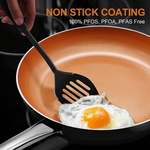Sartén Para Freír Sartén Antiadherente De Cobre Con Tapa,