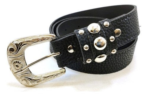 Cinturon Negro Mujer 28mm Eco Cuero Precinto Con Tachas