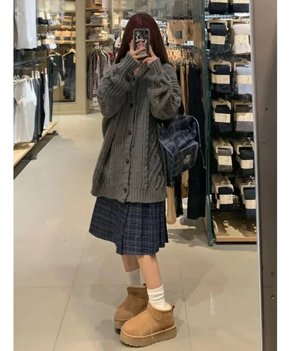Cárdigan Gris Con Capucha De Punto Trenzado Para Mujer Otoño