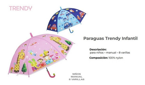 Imagen 3 de 5 de Paraguas Infantil Trendy 8 Varillas Orig Ar1 13723 Ellobo