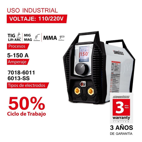 Combo Soldadora Sweiss 1550 Bivoltaje 150 amp + Careta Electronica SWEISS Vision a Color 610
