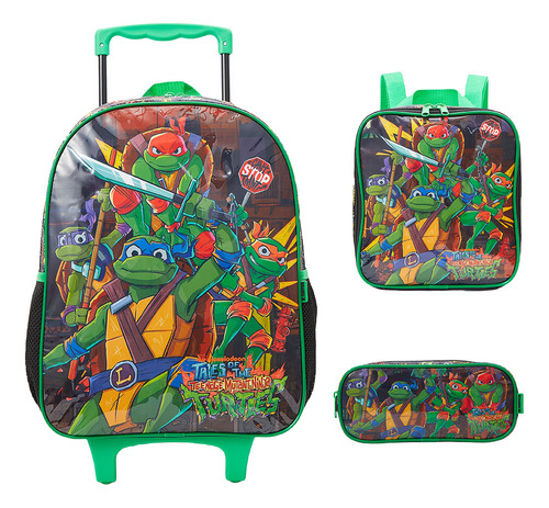Kit de mochila escolar Xeryus KIT T.NINJAS X VA25 com design Tartarugas Ninjas - preto
