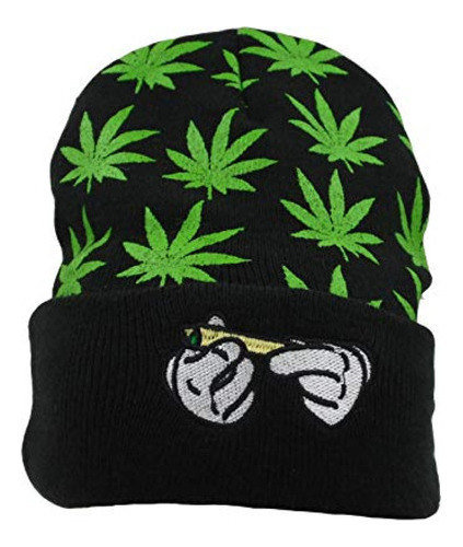 Marijuana Weed Acrylic-hat Knit Beanie - Leaf Pot Cuffed Kni